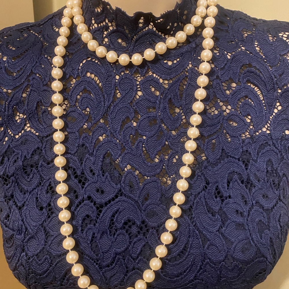BEAUTIFUL & ELEGANT NAVY BLUE BLOUSE SIZE  S 4-6 🌹 - Picture 4 of 6